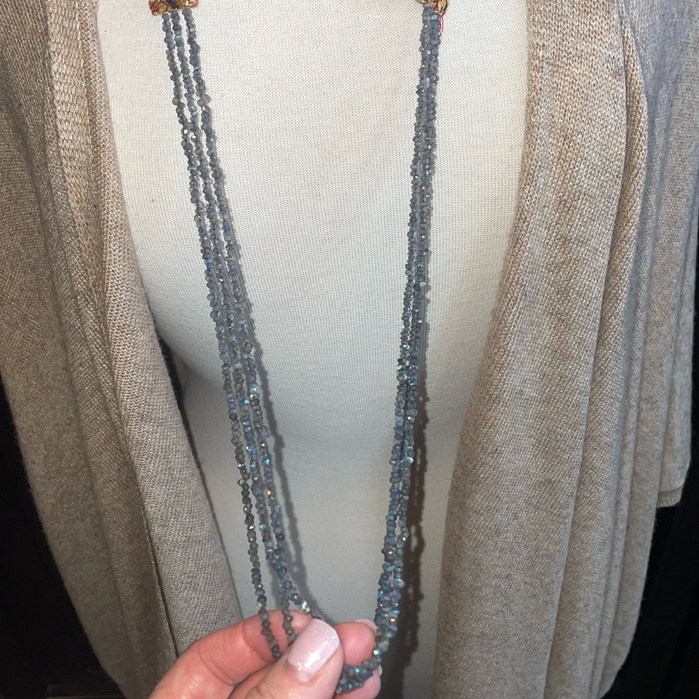 NWT Labradorite 3 Strand Ethnic Necklace Adjustable 21”-40”
